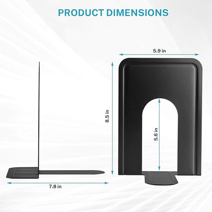 MaxGear 8.5 in Extra Large Heavy Duty Metal Book Ends, Black Universal Premium Bookends for Shelves, Non-Skid Bookend, Book Stopper for Books/Movies/CDs/Games, 8.5 x 5.9 x 7.8 in, 2 Pairs/XL