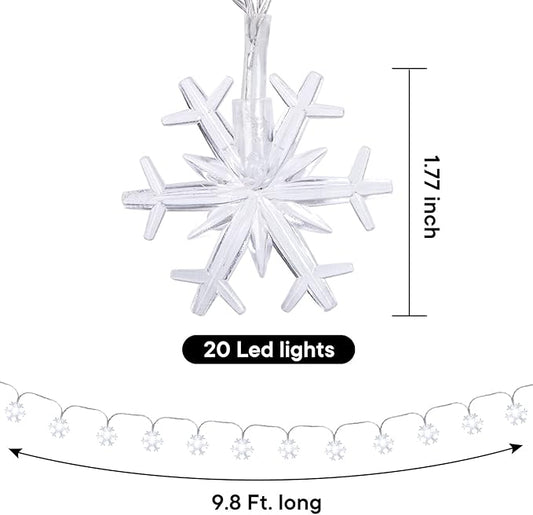 DomeStar White Snowflake String Lights, 9.8Ft 20LED Christmas String Lights for Indoor Outdoor Xmas Tree Decorations Winter Party Garden Patio