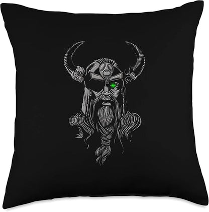 Nordic Country & Celtic Mythology Designs Viking Norway Norwegian Scandinavian Valhalla God King Throw Pillow, 18x18, Multicolor