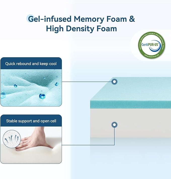 ONENICE 10 Inch King Size Mattress in a Box, Cooling Gel Memory Foam Plus Removable Pillowtop Mattress, Ergonomically Designed, CertiPUR-US Certified, Fiberglass-Free, Pressure Relief