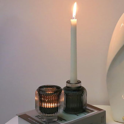 Woho Grey Votive Candle Holders for Table Centerpiece Set of 2, Glass Votive Candle Holder for Home Decor, Tealight Candle Holder Bulk for Birthday