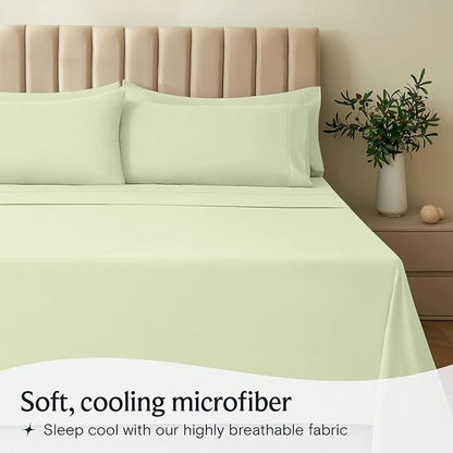 LuxClub 3 PC Sheet Set Bed Sheets Deep Pockets 16" Eco Friendly Wrinkle Free Cooling Machine Washable Hotel Bedding Silky Soft - Sage Green Twin XL