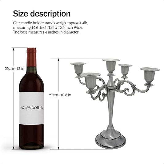 Pewter Candle Holder，5 Arms Metal Candle Holders for Pillar Candles（10.6 inch Tall Candlestick Holders, for 1/2-1 inch Taper Candles,Centerpiece Elegant Decoration Piece for Table