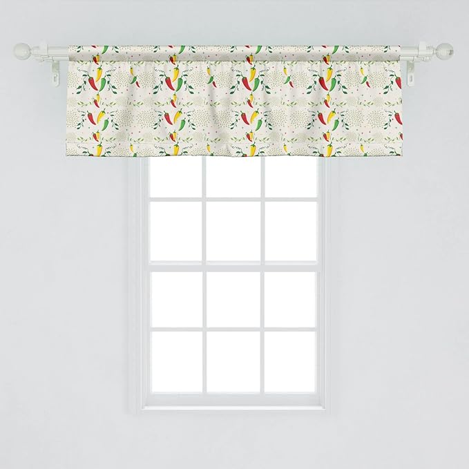 Lunarable Vegetables Window Valance Pack of 2, Gourmand Peppers on Swirl Branches Mexican Food Hot Sauce Image, Rod Pocket Curtain Valances for Kitchen Bedroom, 54" X 18", Fern Green