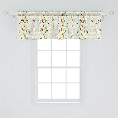 Lunarable Vegetables Window Valance Pack of 2, Gourmand Peppers on Swirl Branches Mexican Food Hot Sauce Image, Rod Pocket Curtain Valances for Kitchen Bedroom, 54" X 18", Fern Green