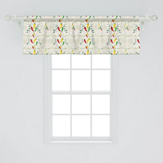 Lunarable Vegetables Window Valance Pack of 2, Gourmand Peppers on Swirl Branches Mexican Food Hot Sauce Image, Rod Pocket Curtain Valances for Kitchen Bedroom, 54" X 18", Fern Green