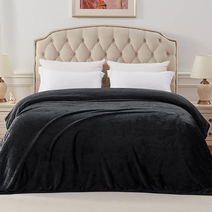 Exclusivo Mezcla Fleece Blanket Queen Size for Bed, Super Soft and Warm, All Season Use, Cozy, Plush, Lightweight, 90x90 Inches, Black