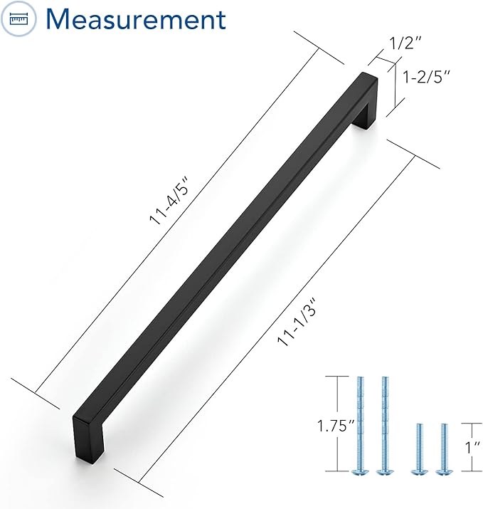 Ravinte 3 Pack Black Cabinet Pulls 11-1/3 Inch Square Kitchen Cabinet Handles Matte Black Kitchen Hardware for Drawer Pulls Drawer Handles Come with Screwdriver