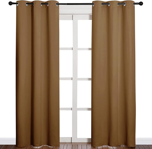 NICETOWN Sleek Blackout Curtains 84 inches Length for Windows, Noise Reducing and Block Draft Panels for Door Doorway Laundry Office Luxury Decor Theme (2 Panels, Gold Brown, W42 x L84 -Inch)