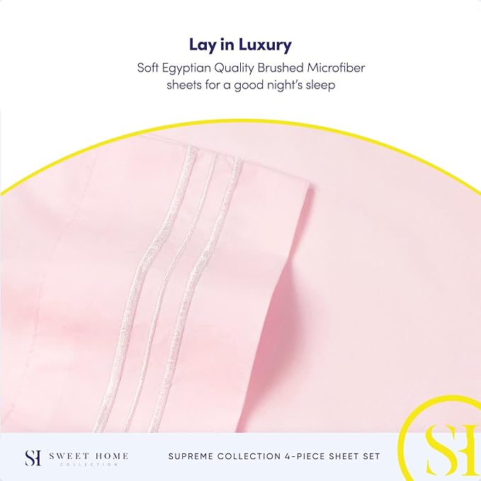 King Size Sheets - Breathable Luxury Bed Sheets with Full Elastic & Secure Corner Straps Built In - 1800 Supreme Collection Soft Deep Pocket Bedding, Sheet Set, EXTRA DEEP pocket - King, Pale Pink