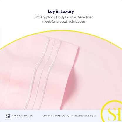 Twin XL Sheets - Breathable Luxury Sheets with Full Elastic & Secure Corner Straps Built In - 1800 Supreme Collection Extra Soft Deep Pocket Bedding Set, Sheet Set, Twin XL, Pale Pink