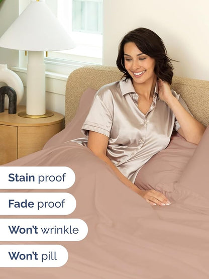 Extra Deep Twin Sheet Set - 4 Piece Breathable and Cooling Sheets - Hotel Luxury Bed Sheets Set - Easy & Secure Fit - Soft, Wrinkle Free and Comfy Sheets Set - Mauve Sheet Set with Extra Deep Pockets