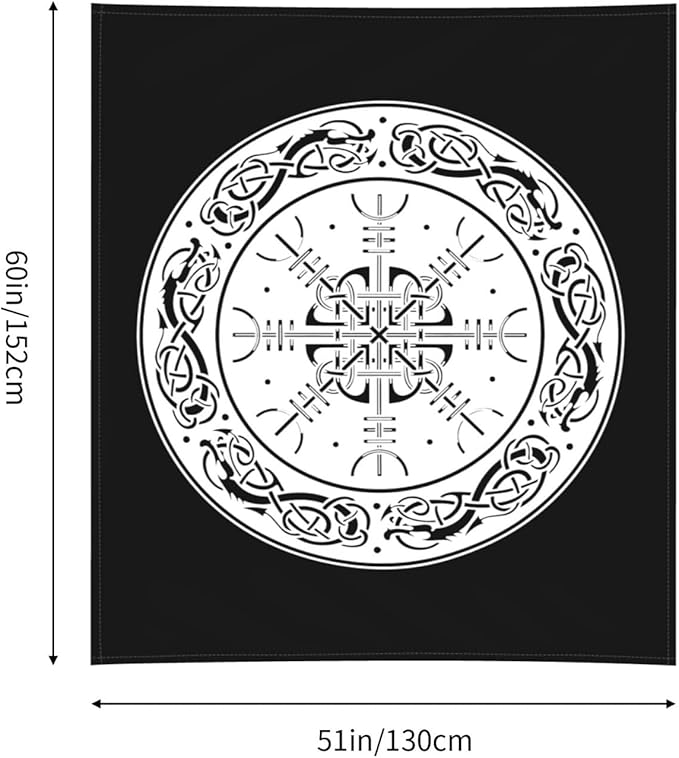 CRJSNYEAG Viking Scandinavian Dragons and Aegishjalmur Home Bedroom Living Room Office Decor Tapestry 60x51in
