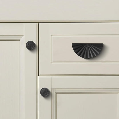 10 Pack 3 Inch (76mm) Matte Black Cabinet Pulls Cup Flat Drawer Handles Kitchen Cupboard Pull Bathroom Dresser Sunflower Handle Unique Hardware for Furniture Door Wardrobe Hardware TYH-MB-10