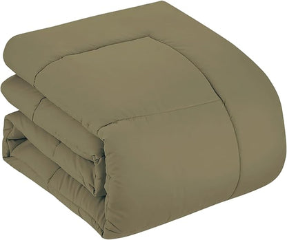 Sweet Home Collection 5 Piece Comforter Set Bag Solid Color All Season Soft Down Alternative Blanket & Luxurious Microfiber Bed Sheets, Sage, Twin