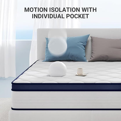 Avenco 10 Inch Twin Size Mattress, Individual Pocket Spring Mattresses for Pressure Relief & Motion Isolation, CertiPUR-US Certified, Small Box