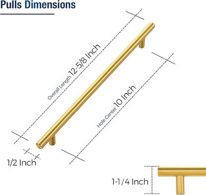 JOY DECOR 15 Pack Cabinet Handles, Gold Cabinet Pulls, 10 in Hole Center Kitchen Cabinet Handles, Stainless Steel T Bar Handles for Dresser Drawers