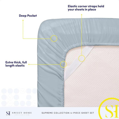 Twin Sheets - Breathable Luxury Sheets with Full Elastic & Secure Corner Straps Built In - 1800 Supreme Collection Extra Soft Deep Pocket Bedding Set, Sheet Set, Twin, Misty Blue