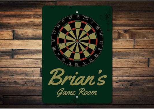 Brian's Game Room Personalized Name Aluminum Metal Sign for Man Cave Wall Decor Entertainment Space Hanging Plaque with Pre-Drilled Holes 8x12 Inch