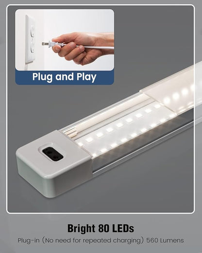 MYPLUS 2Pcs 24 Inch Under Cabinet Lights with Hand Wave, Under Counter Lighting 4000K Natural White,Dimmable,Plug and Play,LED Lights for Kitchen Cabinet, Cupboard, Closet, Desk