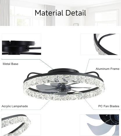 Ceiling Fans with Lights and Remote, 19.7" Low Profile Ceiling Fan with Light, 3000-6500K Dimmable, 6 Speeds and Stepless Color Temperature Change for Bedroom, Living Room and Kids Room(Black)
