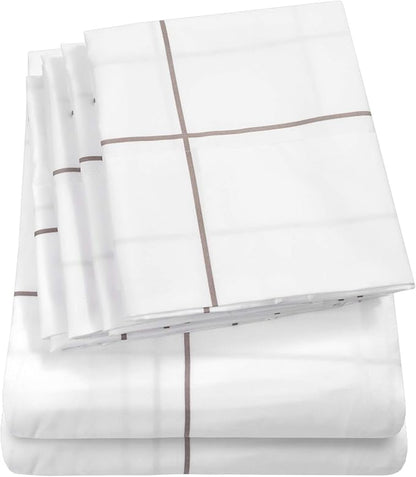 Twin Size Bed Sheets - 4 Piece 1500 Supreme Collection Fine Brushed Microfiber Deep Pocket Twin Sheet Set Bedding - 1 EXTRA PILLOW CASES, GREAT VALUE, Twin, Window Pane White