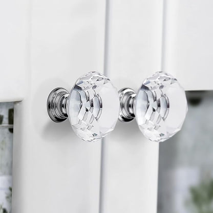 Ravinte 15 Pack Crystal Drawer Knobs - Glass Cabinet Knobs, Diamond Shaped, 30 mm, Silver Base