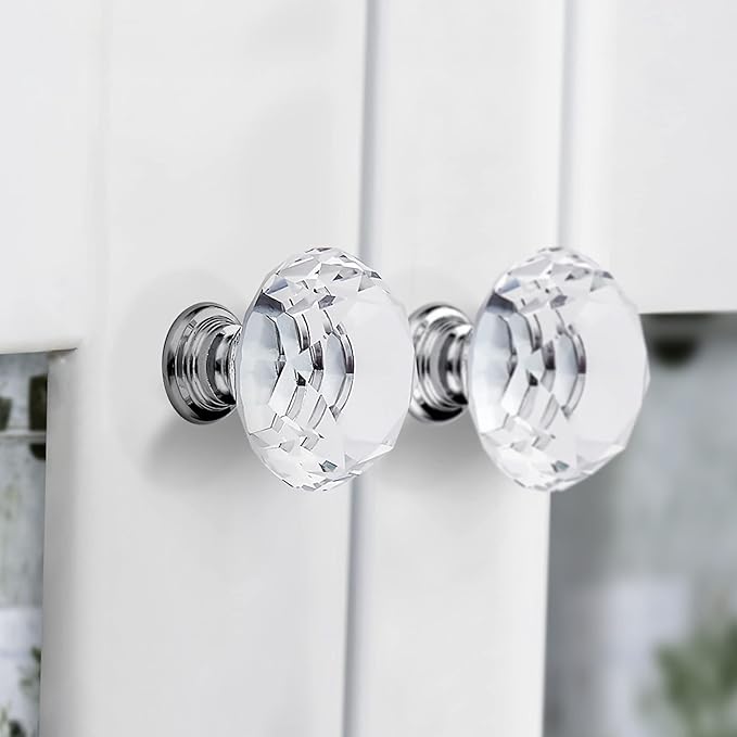 Ravinte 20 Pack Crystal Drawer Knobs - Glass Cabinet Knobs, Diamond Shaped, 30 mm, Silver Base