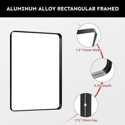 Kosmonia 40x30 Bathroom Vanity Mirror for Wall, Aluminum Framed, Farmhouse Rectangle, Anti-Rust, HD Reflection Anti-Desilvering, Distortion Free, Tempered and Shatter-Proof Wall Mounted Mirror, Black