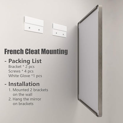 44x30 Inch Silver Bathroom Mirror for Wall, Brushed Metal Framed Bathroom Vanity Mirror, Modern Rounded Corner Rectangle Mirror, Anti-Rust (Horizontal/Vertical)