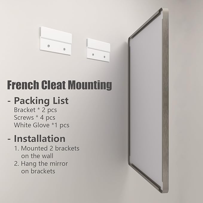 60x40 Inch Brushed Nickel Bathroom Mirror, Silver Bathroom Mirrors for Vanity, Rectangle Silver Metal Frame Bathroom Mirror for Wall, Shatterproof, Hangs Horizontally or Vertically