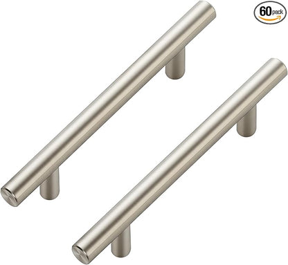 JOY DECOR 60 Pack Cabinet Handles, Brushed Nickel Cabinet Pulls, 3-3/4 in Hole Center Kitchen Cabinet Handles, Stainless Steel T Bar Handles for Dresser Drawers