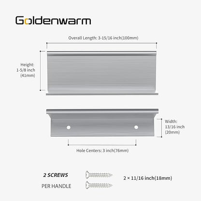 goldenwarm 10 Pack Brushed Nickel Finger Edge Pulls Drawer Finger Pulls Kitchen Hardware Handles Bedroom Dresser Drawers, 3in Hole Centers