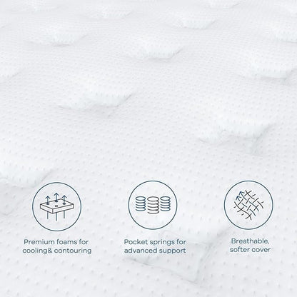 Coolvie Firm Twin Mattress for Adults in a Box, 12 Inch Twin Bed Mattress with Extra Lumbar & Shoulder Support, Hybrid Memory Foam & Pocket Spring for Pressure Relief, 100-Night Trial