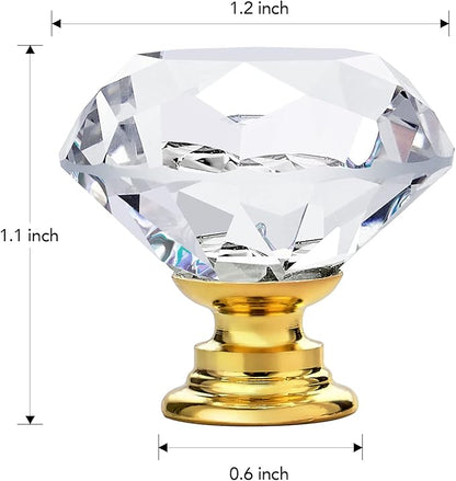 Ravinte 20 Pack Crystal Drawer Knobs - Glass Cabinet Knobs, Diamond Shaped, 30 mm with Gold Base