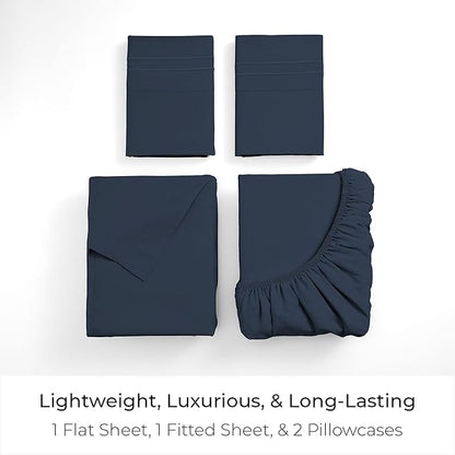 Mellanni California King Sheets Set - 4 PC Iconic Collection Bedding - Hotel Luxury, Extra Soft, Cooling Bed Sheets - Wrinkle, Fade, Stain Resistant (Cal King, Navy Blue)