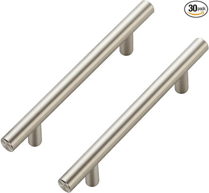 JOY DECOR 30 Pack Cabinet Handles, Brushed Nickel Cabinet Pulls, 4 in Hole Center Kitchen Cabinet Handles, Stainless Steel T Bar Handles for Dresser Drawers