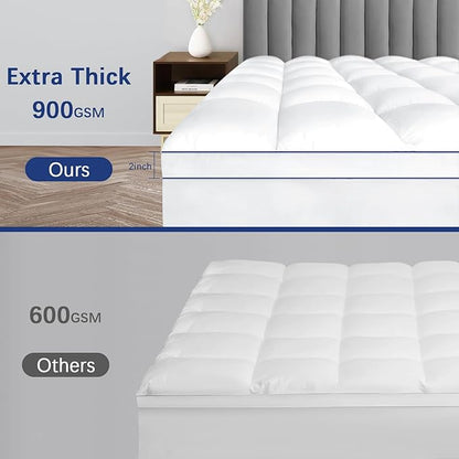 CYMULA California King Mattress Topper, Cooling Mattress Pad Cover, Extra Thick Pillow Top Mattress Topper with 8-21 Inch Elasticated Deep Pockets, Plush Down Alternative Fill Mattress Protector