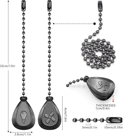 Black Ceiling Fan Pull Chain, 4Pcs 12 Inches Decorative Fan Pull Chain Ornaments Extension, 3mm Diameter Beaded Ball Fan Pull Chain Extender with Connector (4 Pack)