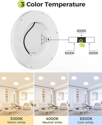 hepside 1Pack Dimmable Flush Mount Ceiling Light Fixture White, 3CCT Selectable 3000/4000/6500K Ceiling Lamp, 7.5INCH 15W 1500LM Low Profile Light for Bedroom, Kitchen, Bathroom, Hallway