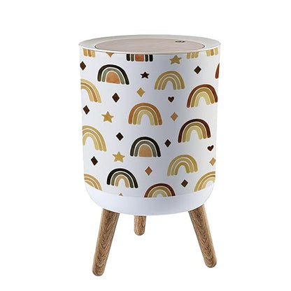 Small Trash Can with Lid Scandinavian Boho Nursery Rainbow Neutral Gender Colors Watercolor Garbage Bin Pet Proof Waste Basket for Kitchen Bathroom Office Bedroom Decorative 1.8 Gallon