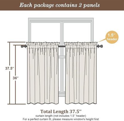 Chyhomenyc Yellow Sheer Curtains 36 inch Length 2 Panels, Light Filtering Voile Rod Pocket Short Window Curtians for Bathroom Living Room Farmhouse Small Windows, 42Wx36L inches