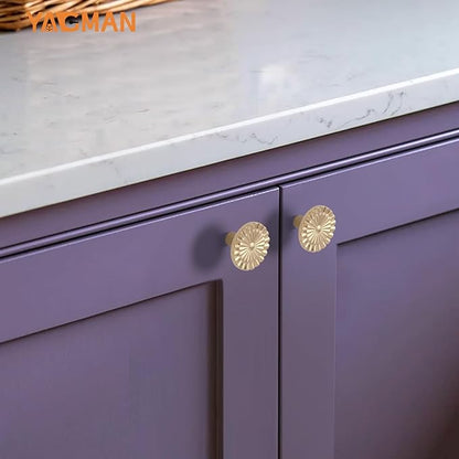 Champagne Bronze Cabinet Knobs 6 Pack Round Sunflower Dresser Drawer Hardware Furniture Cupboard Handles for Bathroom Single Hole Knob Kitchen SH-CB-K6