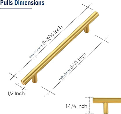 JOY DECOR 60 Pack Cabinet Handles, Gold Cabinet Pulls, 6-1/4 in Hole Center Kitchen Cabinet Handles, Stainless Steel T Bar Handles for Dresser Drawers
