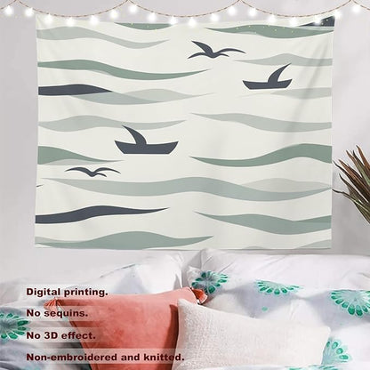 Batmerry Serene Seascape Waters Tapestry, Nautical Maritime Wall Art Hanging Decoration Polyester Fiber White Ruffled Around for Dorm Room Bedroom Living Room, 39.1x59.1 inches
