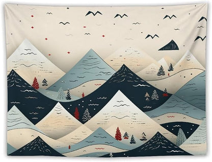 MaSiledy Snow Mountain Scandinavian Winter Tapastry's Wall Hanging Christmas Holiday Tapestry Vintage Aesthetic Tapestries Landscape Tapestry Wall Art Decor for Bedroom Living Room Dorm 60"x80"