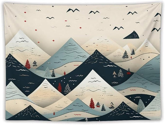 MaSiledy Snow Mountain Scandinavian Winter Tapastry's Wall Hanging Christmas Holiday Tapestry Vintage Aesthetic Tapestries Landscape Tapestry Wall Art Decor for Bedroom Living Room Dorm 60"x80"