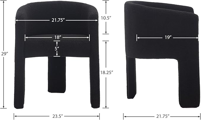 Modern Sherpa Barrel Dining Chairs Set of 2, Upholstered Boucle Dining Chairs Accent Chairs with Arms Comfy Makeup Vanity Chairs, Dining Living Room Kitchen Chairs, Black
