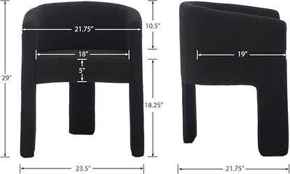 Modern Sherpa Barrel Dining Chair, Upholstered Boucle Dining Chair Accent Chair with Arms Comfy Makeup Vanity Chair, Dining Living Room Kitchen Chair, Black
