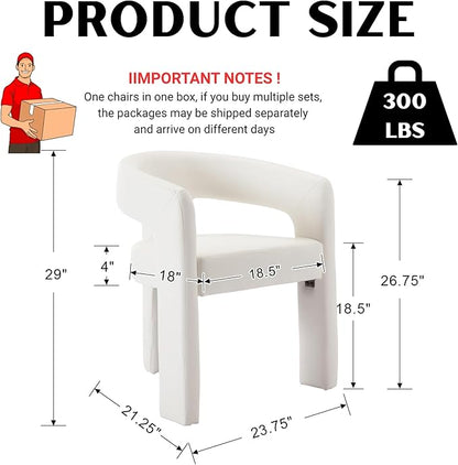 Modern Barrel Dining Chairs Set of 3, PU Leather Upholstered Accent Side Chair with Arms Comfy Makeup Vanity Chairs, Dining Living Room Kitchen Chairs, White
